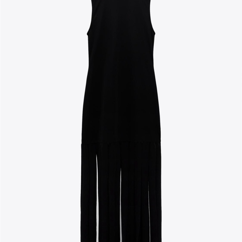 Fringe Detail Black Sleeveless Dress